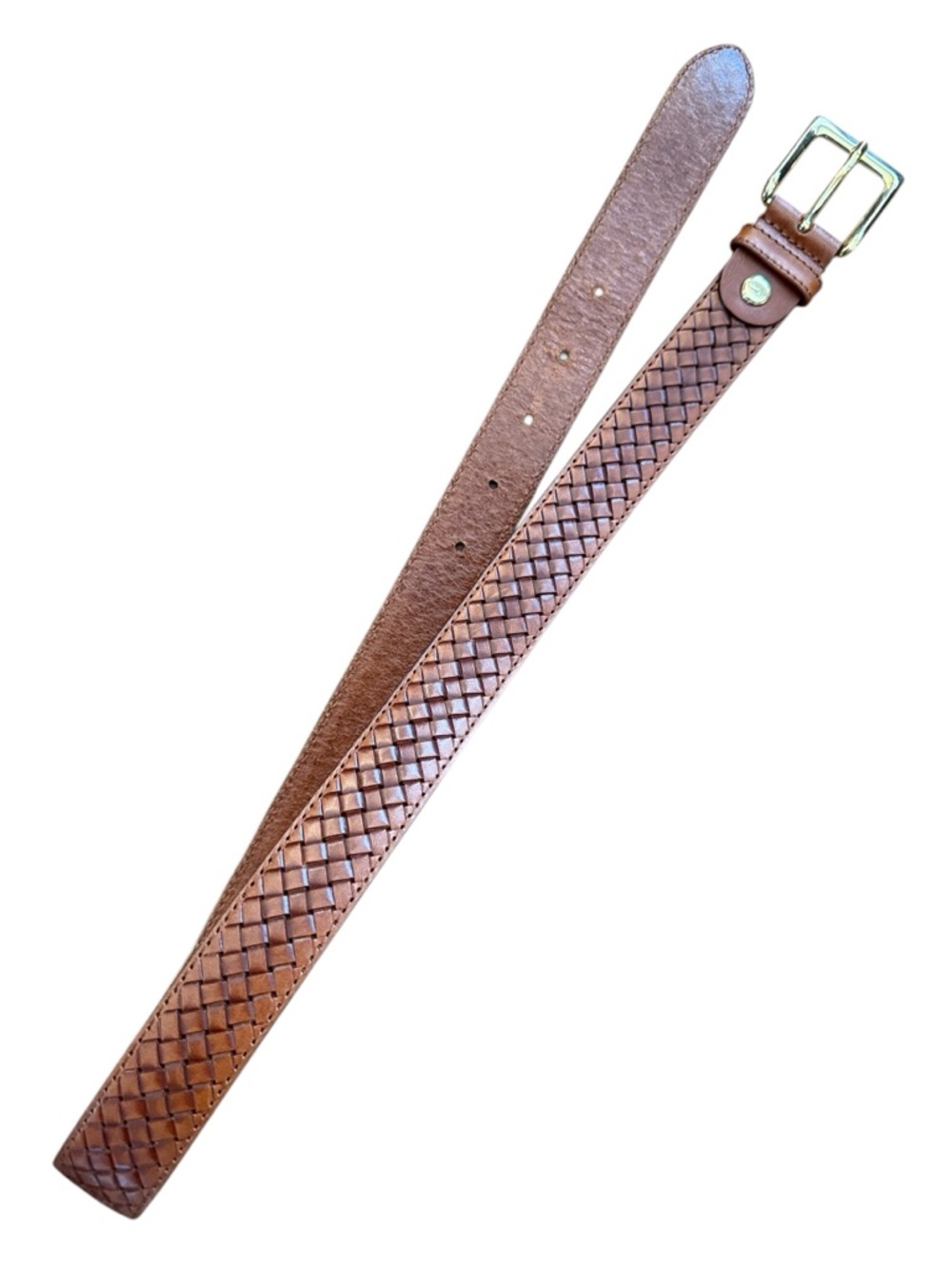Italian Woven Leather Belt Brown Gold Buckle Made in Italy Unisex Fits 27-31 - Picture 8 of 15